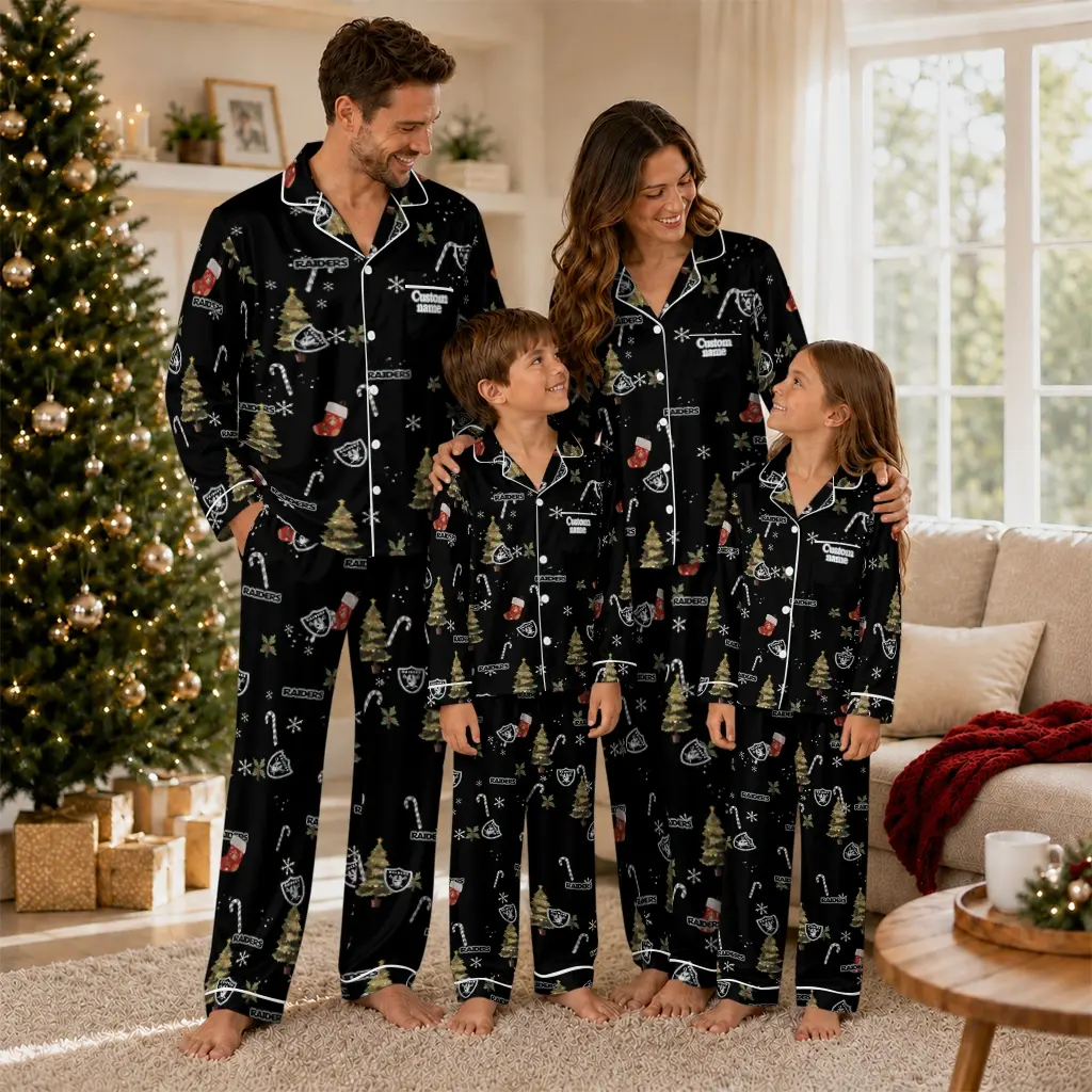 Las Vegas Raiders Long Pajama Set Custom Sprig Scatter Black Latest Model Las Vegas Raiders Long Pajama Set Custom Sprig Scatter Black Latest Model
