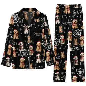 Las Vegas Raiders Long Pajama Set Customized Animal Scatter Black Best Selling