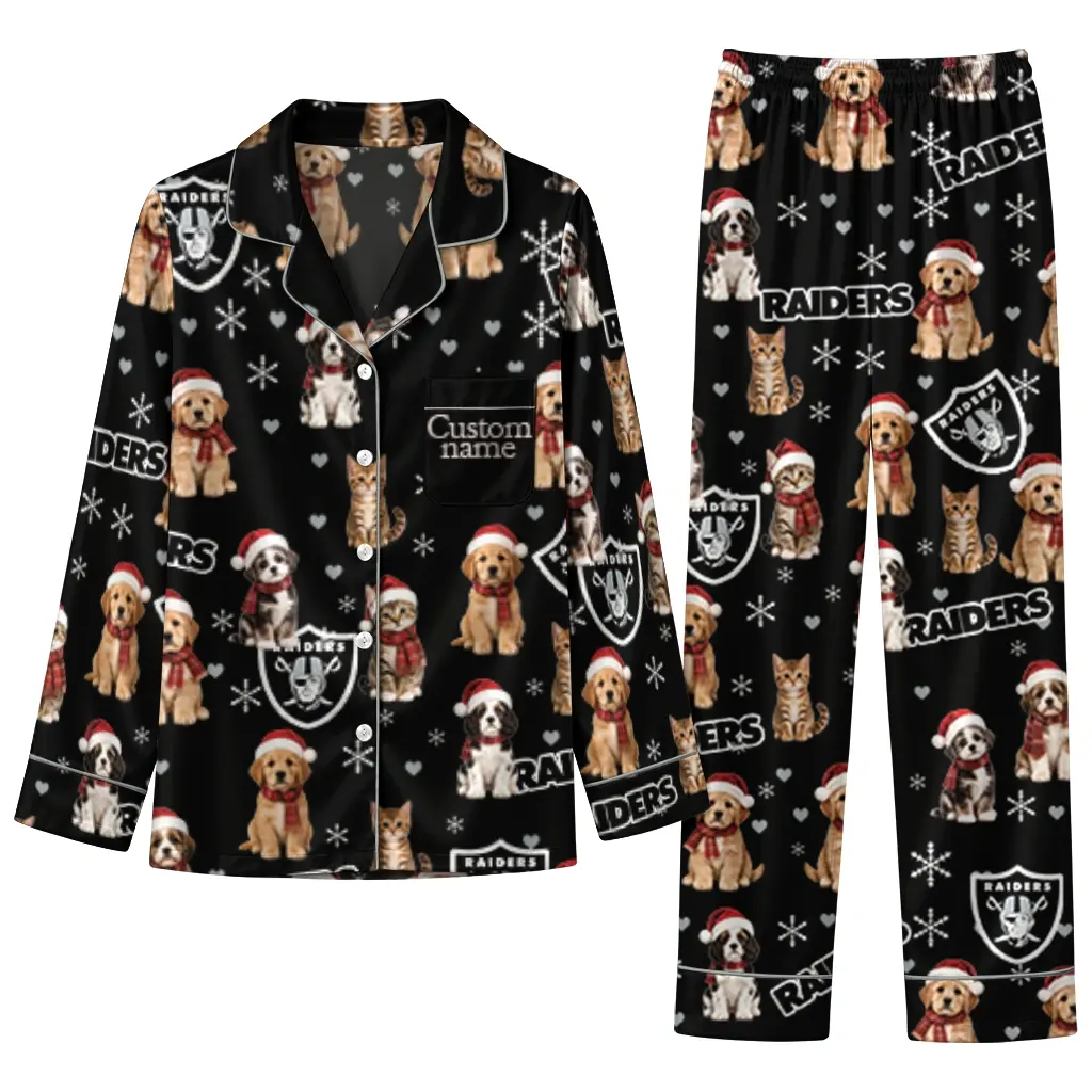 Las Vegas Raiders Long Pajama Set Customized Animal Scatter Black Best Selling Las Vegas Raiders Long Pajama Set Customized Animal Scatter Black Best Selling
