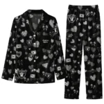 las vegas raiders long pajama set customized heart charms black best selling.webp