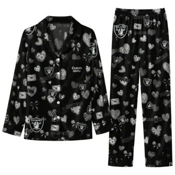 las vegas raiders long pajama set customized heart charms black best selling.webp