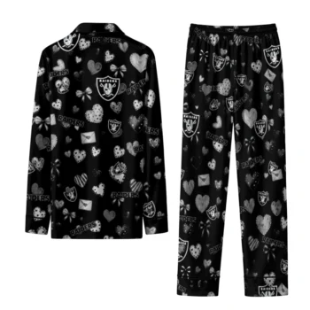 las vegas raiders long pajama set customized heart charms black fashion forward.webp