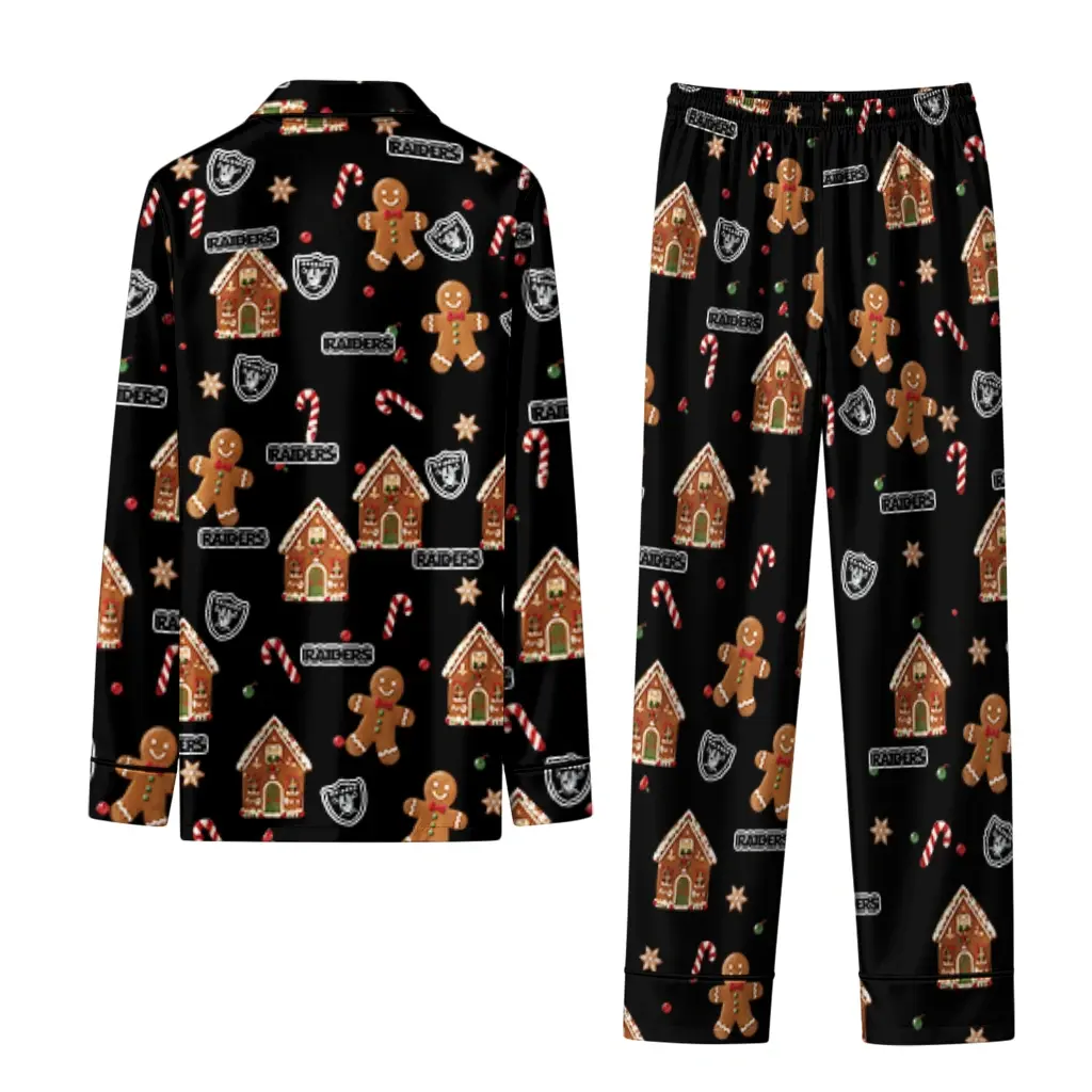Las Vegas Raiders Long Pajama Set Personalized Candy Scatter Black Fashion Forward Las Vegas Raiders Long Pajama Set Personalized Candy Scatter Black Fashion Forward