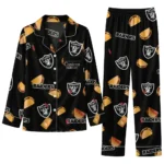 Las Vegas Raiders Long Pajama Set Personalized Snack Scatter Black Best Selling