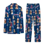 Los Angeles Angels Long Pajama Set Custom Animal Scatter Blue Best Selling