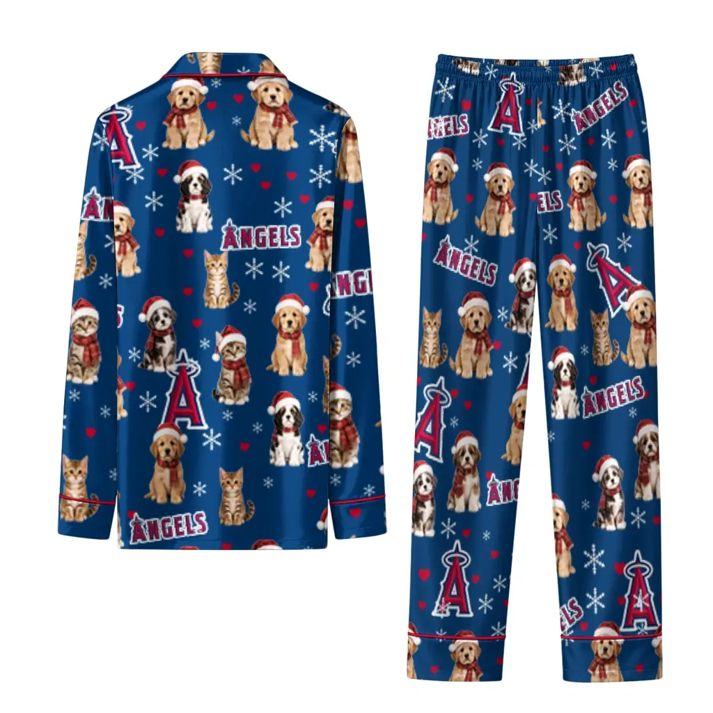 Los Angeles Angels Long Pajama Set Custom Animal Scatter Blue Fashion Forward Los Angeles Angels Long Pajama Set Custom Animal Scatter Blue Fashion Forward