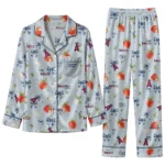 los angeles angels long pajama set personalized ribbon florals blue best selling.webp