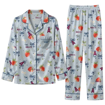 los angeles angels long pajama set personalized ribbon florals blue best selling.webp