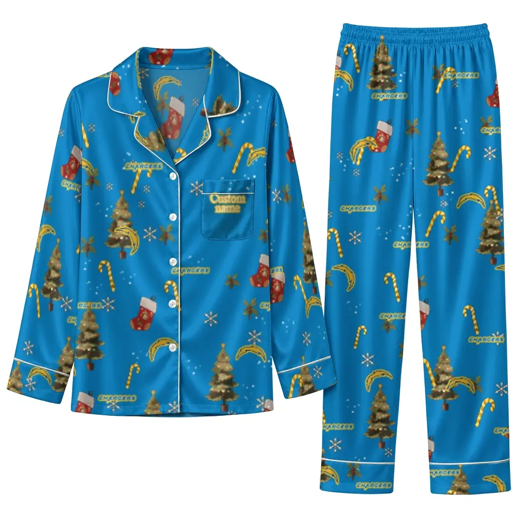 Los Angeles Chargers Long Pajama Set Customized Sprig Scatter Blue Best Selling Los Angeles Chargers Long Pajama Set Customized Sprig Scatter Blue Best Selling