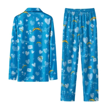 los angeles chargers long pajama set personalized heart charms blue fashion forward.webp