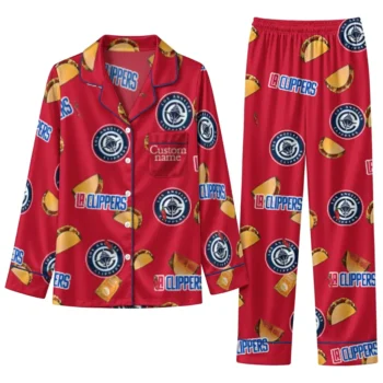 Los Angeles Clippers Long Pajama Set Custom Snack Scatter Red Best Selling