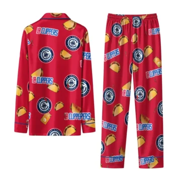 Los Angeles Clippers Long Pajama Set Custom Snack Scatter Red Fashion Forward