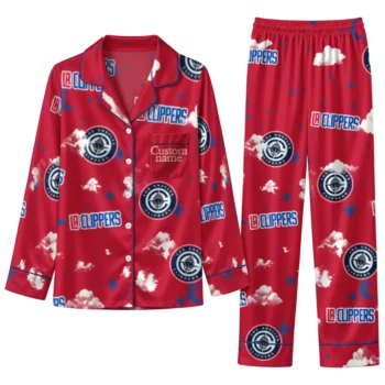 Los Angeles Clippers Long Pajama Set Customized Cloud Stars Red Best Selling
