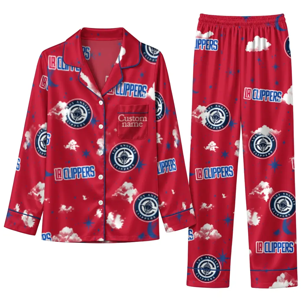 Los Angeles Clippers Long Pajama Set Customized Cloud Stars Red Best Selling Los Angeles Clippers Long Pajama Set Customized Cloud Stars Red Best Selling