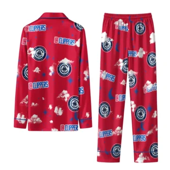 Los Angeles Clippers Long Pajama Set Customized Cloud Stars Red Fashion Forward