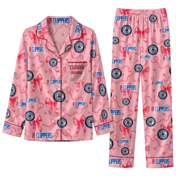 los angeles clippers long pajama set customized ribbon chains red best selling.webp