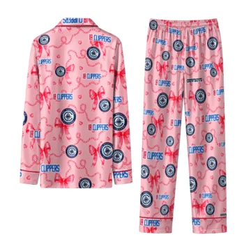 los angeles clippers long pajama set customized ribbon chains red fashion forward.webp