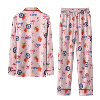 los angeles clippers long pajama set customized ribbon florals red fashion forward.webp