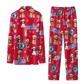 Los Angeles Clippers Long Pajama Set Personalized Animal Scatter Red Fashion Forward