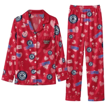 los angeles clippers long pajama set personalized heart charms red best selling.webp