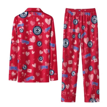 los angeles clippers long pajama set personalized heart charms red fashion forward.webp