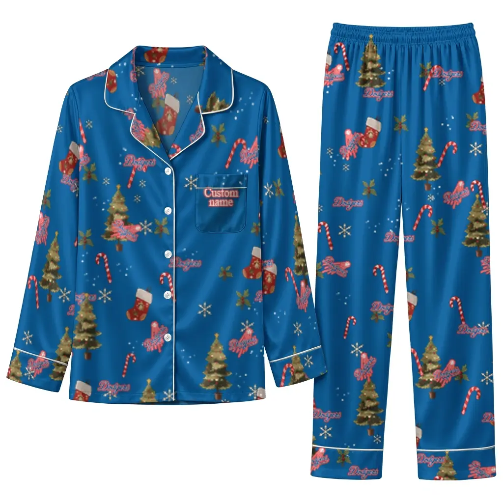 Los Angeles Dodgers Long Pajama Set Custom Sprig Scatter Blue Best Selling Los Angeles Dodgers Long Pajama Set Custom Sprig Scatter Blue Best Selling