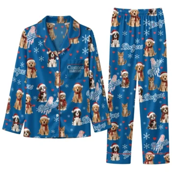 Los Angeles Dodgers Long Pajama Set Customized Animal Scatter Blue Best Selling