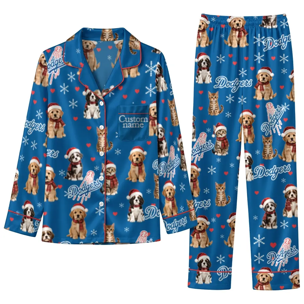 Los Angeles Dodgers Long Pajama Set Customized Animal Scatter Blue Best Selling Los Angeles Dodgers Long Pajama Set Customized Animal Scatter Blue Best Selling