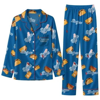 Los Angeles Dodgers Long Pajama Set Personalized Snack Scatter Blue Best Selling