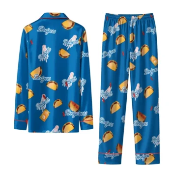 Los Angeles Dodgers Long Pajama Set Personalized Snack Scatter Blue Fashion Forward