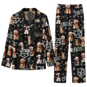 Los Angeles Kings Long Pajama Set Custom Animal Scatter Black Best Selling