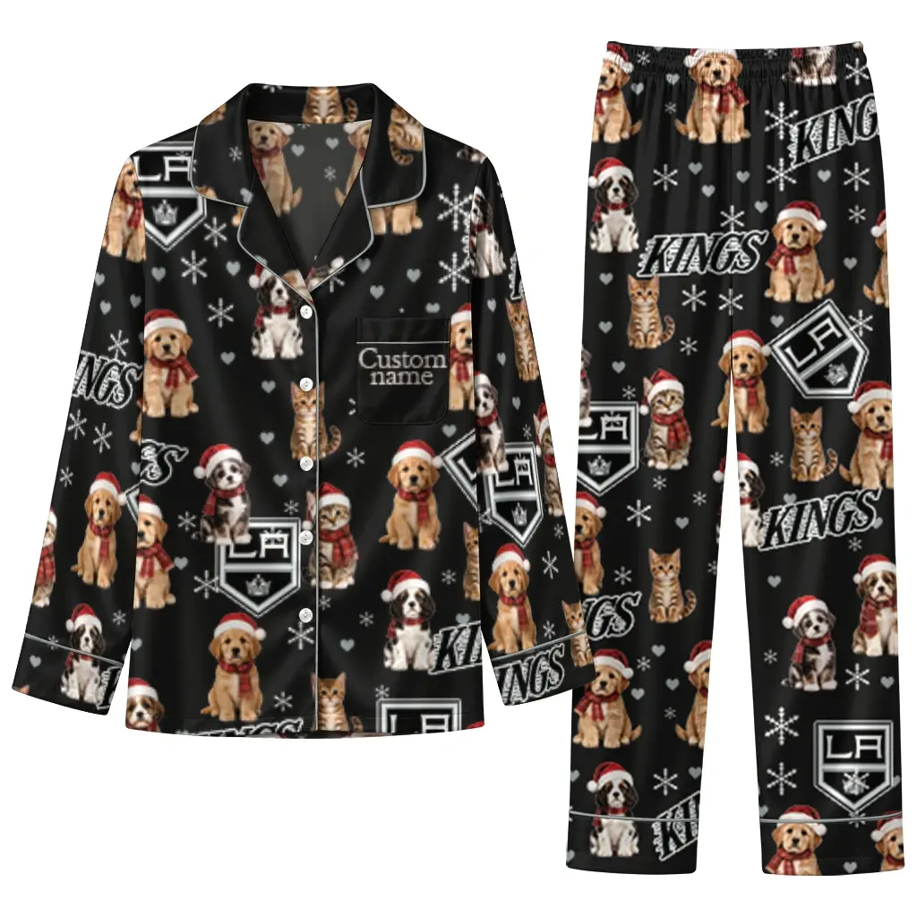 Los Angeles Kings Long Pajama Set Custom Animal Scatter Black Best Selling Los Angeles Kings Long Pajama Set Custom Animal Scatter Black Best Selling