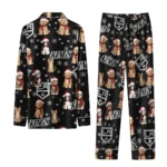 Los Angeles Kings Long Pajama Set Custom Animal Scatter Black Best Selling
