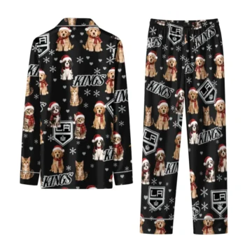 Los Angeles Kings Long Pajama Set Custom Animal Scatter Black Fashion Forward