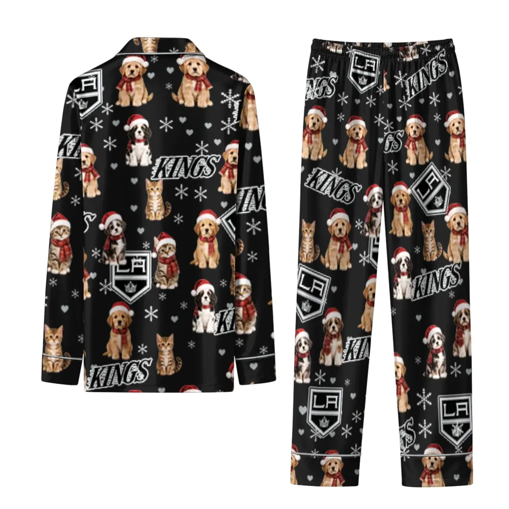 Los Angeles Kings Long Pajama Set Custom Animal Scatter Black Fashion Forward Los Angeles Kings Long Pajama Set Custom Animal Scatter Black Fashion Forward