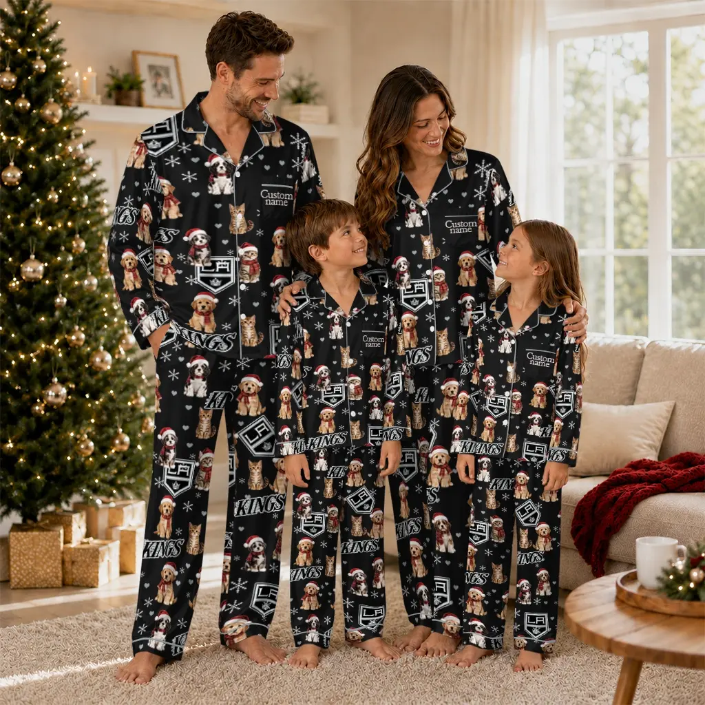 Los Angeles Kings Long Pajama Set Custom Animal Scatter Black Latest Model Los Angeles Kings Long Pajama Set Custom Animal Scatter Black Latest Model