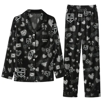 los angeles kings long pajama set custom heart charms black best selling.webp