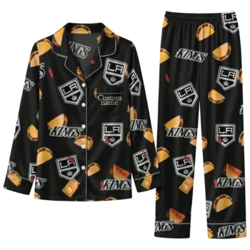 Los Angeles Kings Long Pajama Set Customized Snack Scatter Black Best Selling