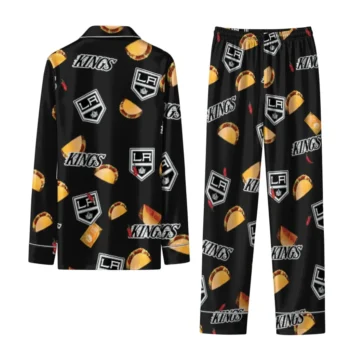 Los Angeles Kings Long Pajama Set Customized Snack Scatter Black Fashion Forward
