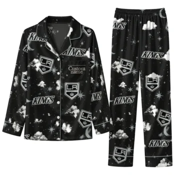 Los Angeles Kings Long Pajama Set Personalized Cloud Stars Black Best Selling