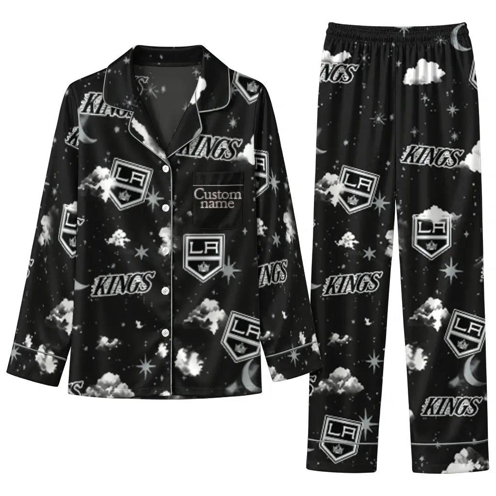 Los Angeles Kings Long Pajama Set Personalized Cloud Stars Black Best Selling Los Angeles Kings Long Pajama Set Personalized Cloud Stars Black Best Selling
