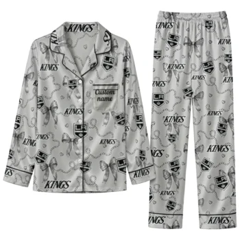 los angeles kings long pajama set personalized ribbon chains black best selling.webp