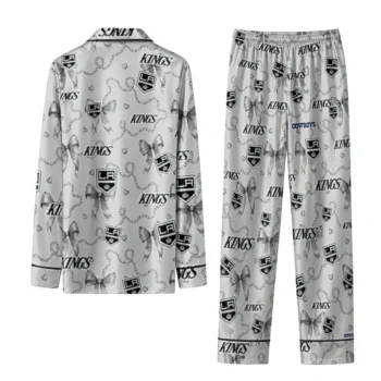 los angeles kings long pajama set personalized ribbon chains black fashion forward.webp