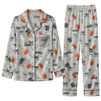 los angeles kings long pajama set personalized ribbon florals black best selling.webp