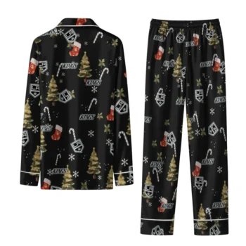 Los Angeles Kings Long Pajama Set Personalized Sprig Scatter Black Fashion Forward