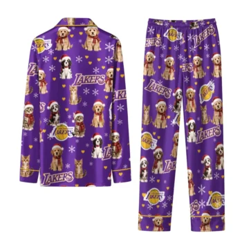 Los Angeles Lakers Long Pajama Set Custom Animal Scatter Purple Fashion Forward