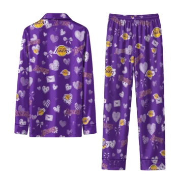los angeles lakers long pajama set custom heart charms purple fashion forward.webp