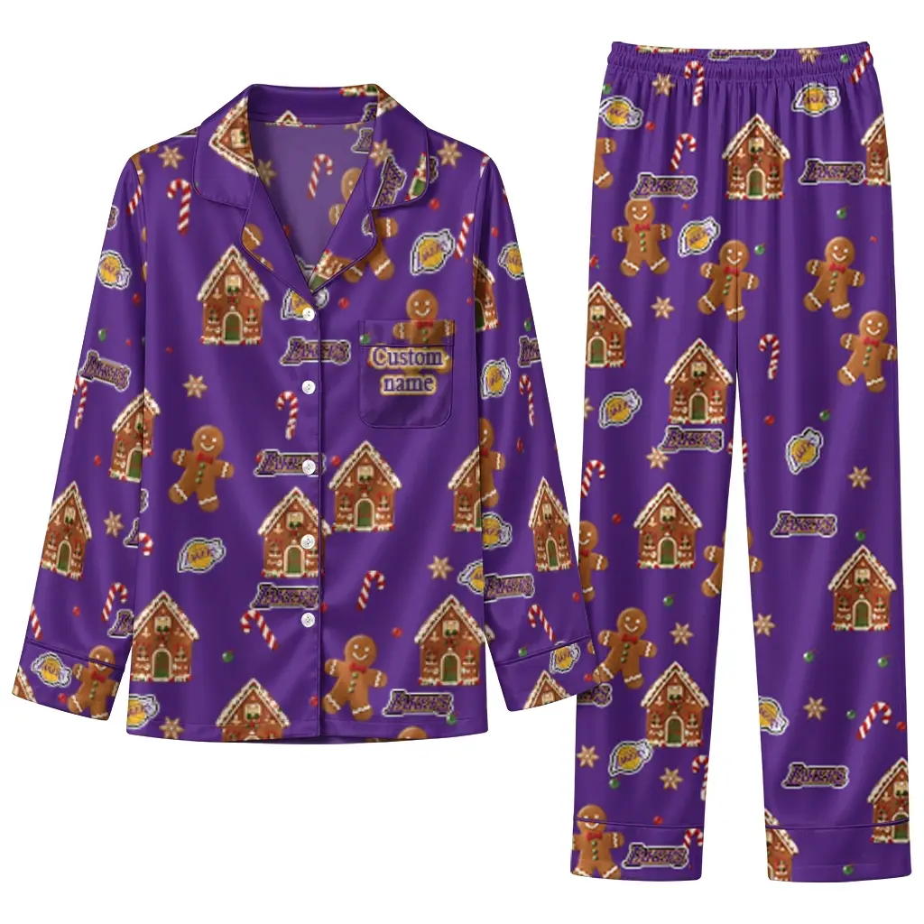 Los Angeles Lakers Long Pajama Set Customized Candy Scatter Purple Best Selling Los Angeles Lakers Long Pajama Set Customized Candy Scatter Purple Best Selling