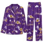 Los Angeles Lakers Long Pajama Set Personalized Cloud Stars Purple Best Selling