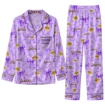 los angeles lakers long pajama set personalized ribbon chains purple best selling.webp